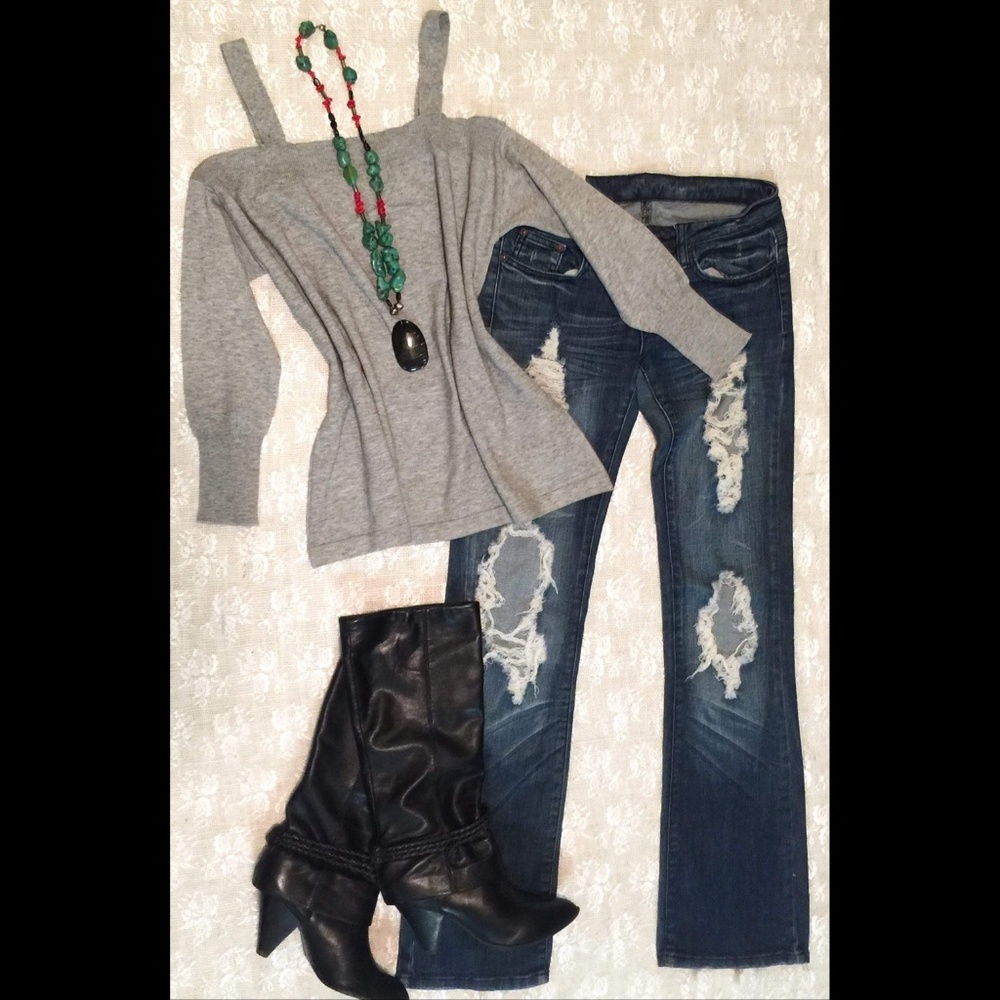 Grey Buckle Brand Off-the-Shoulder Sweater Small - Picture 1 of 2